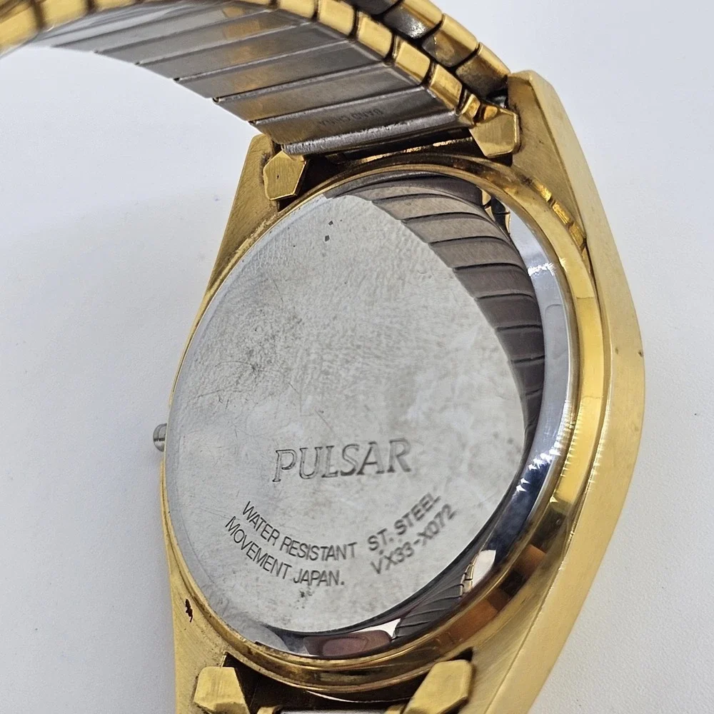 VTG Pulsar Men Watch 36MM Gold Dial TESTED WORKING STEM CROWN NEED TO BE REPLACE